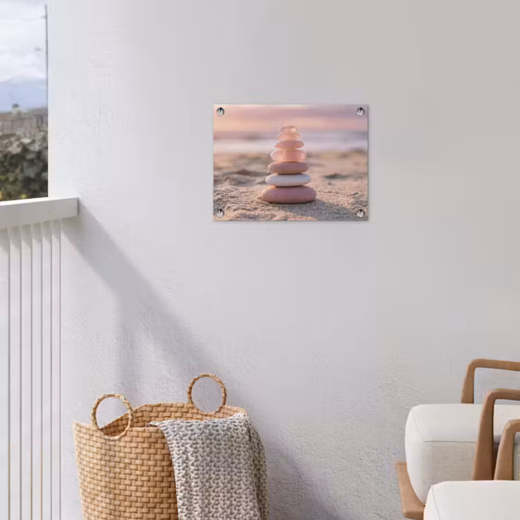Stenen - Zand - Roze tuinposter los doek klein -sfeer8