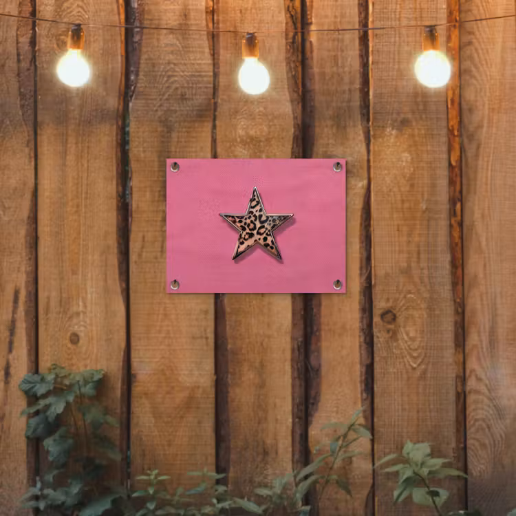 Ster - Luipaard - Print - Roze tuinposter los doek klein -sfeer1
