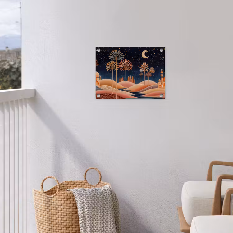 Sterrenhemel - Palmen - Rivier tuinposter los doek klein -sfeer8