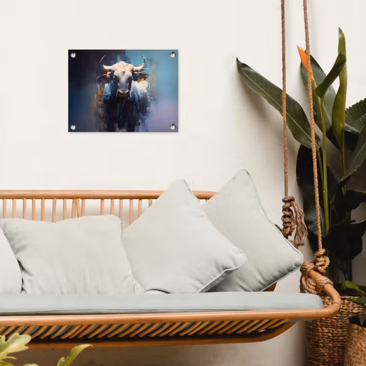 Stier - Zwart - Abstract - Horens tuinposter los doek klein -sfeer7