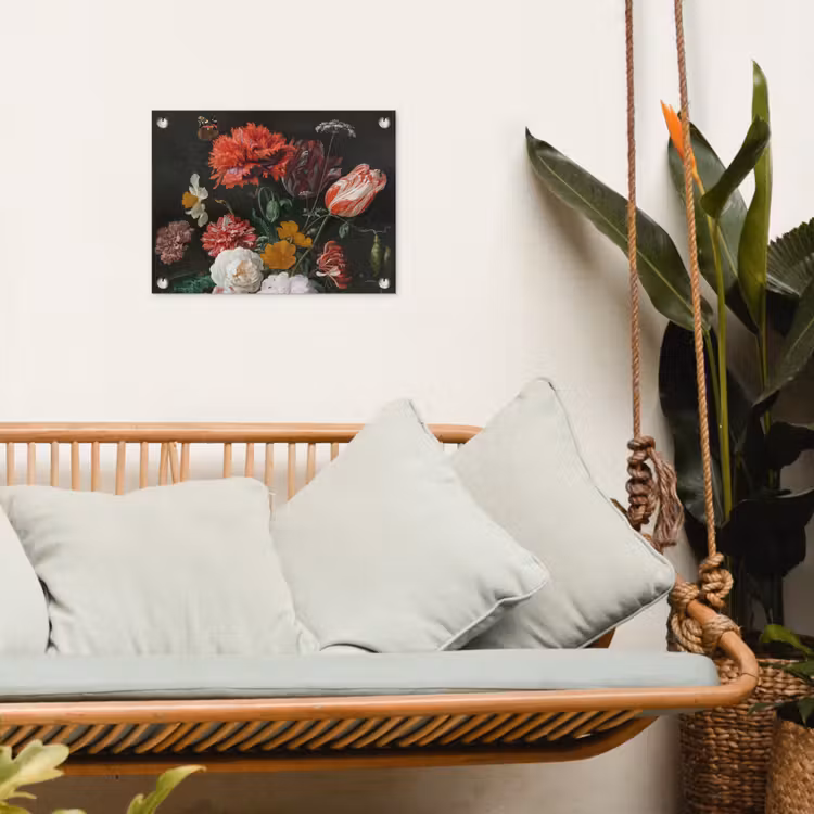 Stilleven met bloemen in een glazen vaas - Schilderij van Jan Davidsz. de Heem tuinposter los doek klein -sfeer7