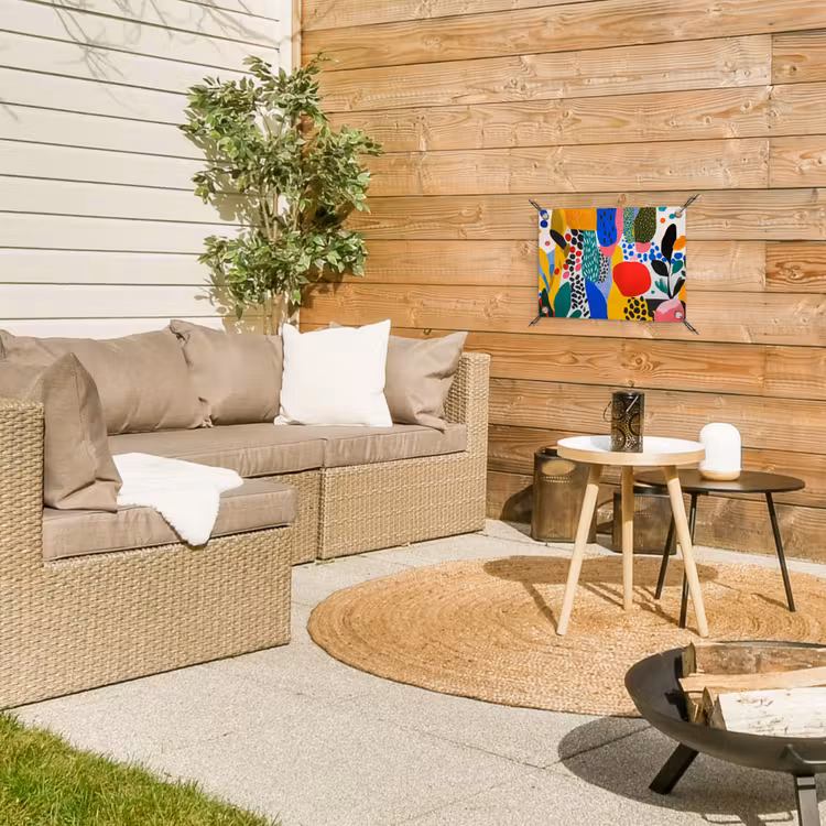 Stippen - Vormen - Modern - Kleuren tuinposter los doek klein -sfeer4