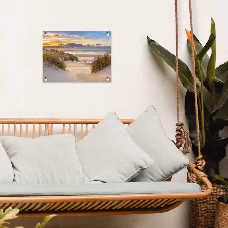 Strand - Duin - Gras - Zonsondergang - Zee tuinposter los doek klein -sfeer7