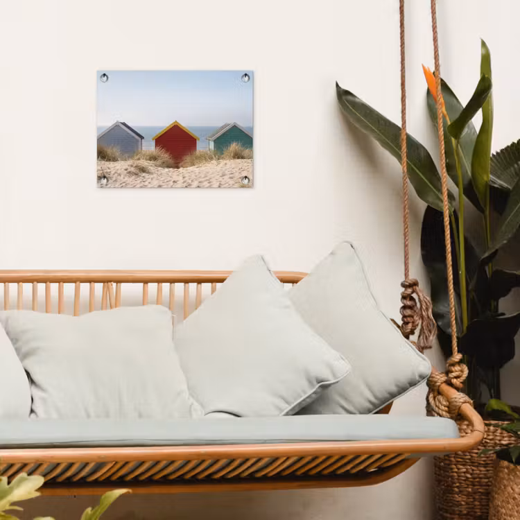 Strand - Huisjes - Kleurrijk - Duinen tuinposter los doek klein -sfeer7