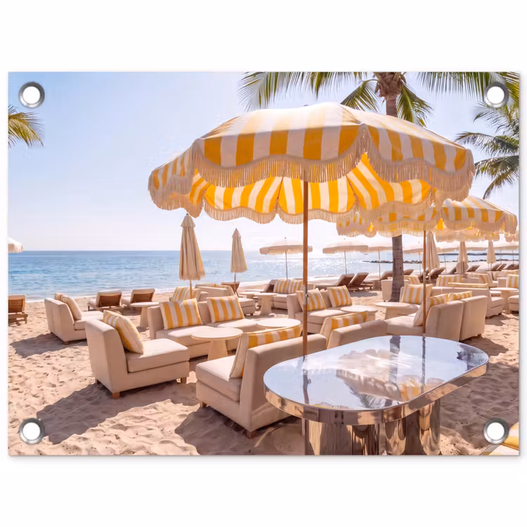 Strand - Ligbedden - Vakantie - Modern - Geel tuinposter los doek klein -3d