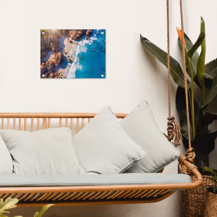 Strand - Zee - Rotsen - Natuur - Blauw tuinposter los doek klein -sfeer7