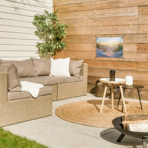 Strand - Zon - Duin - Gras - Zand - Horizon tuinposter los doek klein -sfeer4