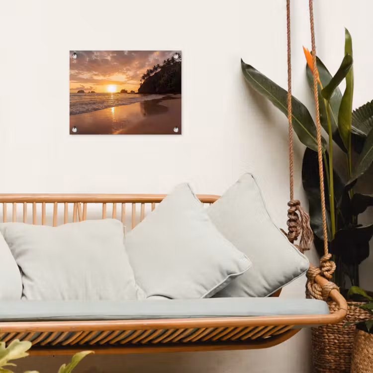 Strand - Zonsondergang - Natuur - Tropisch - Oranje tuinposter los doek klein -sfeer7