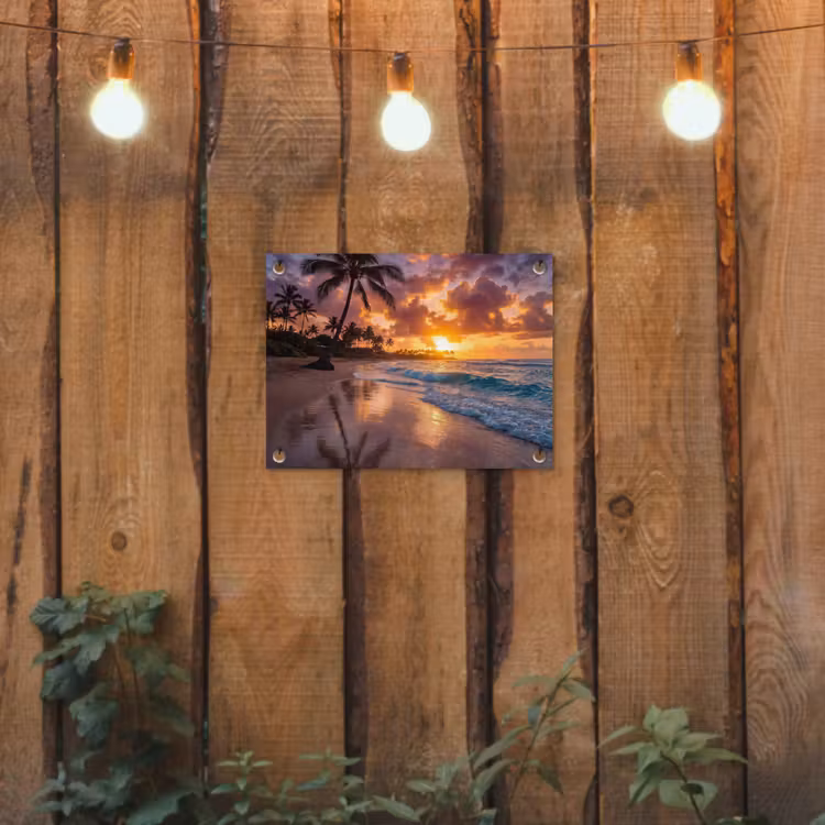 Strand - Zonsopgang - Tropisch - Natuur - Oranje tuinposter los doek klein -sfeer1