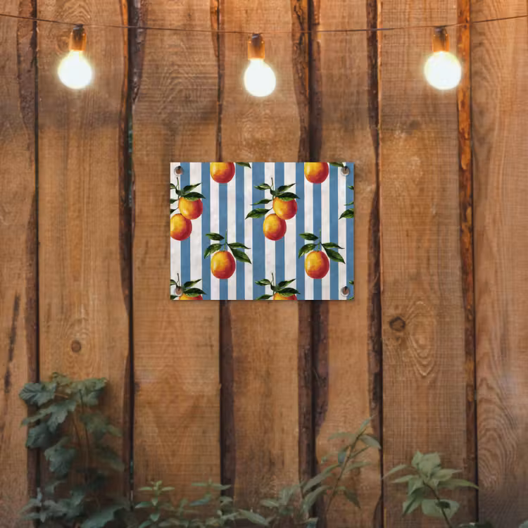 Strepen - Citroen - Blauw tuinposter los doek klein 239 -sfeer1
