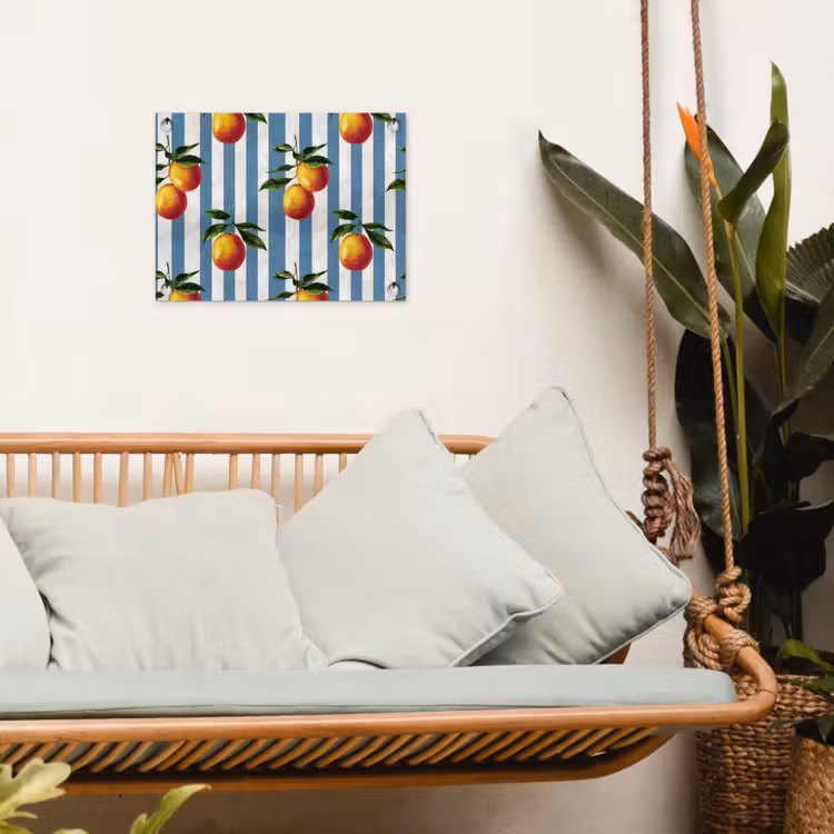 Strepen - Citroen - Blauw tuinposter los doek klein 239 -sfeer7