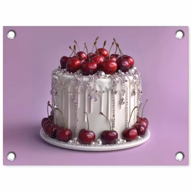 Taart - Kersen - Juwelen - Rood tuinposter los doek klein -3d
