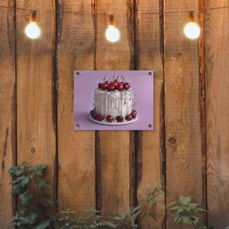 Taart - Kersen - Juwelen - Rood tuinposter los doek klein -sfeer1