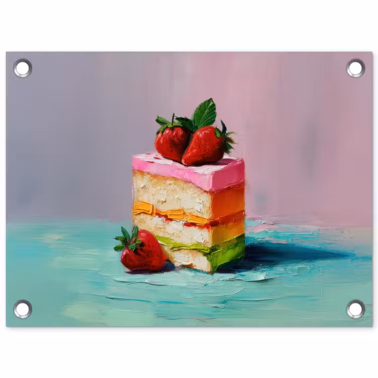 Taartje - Aardbeien - Glazuur - Kleurrijk tuinposter los doek klein -3d