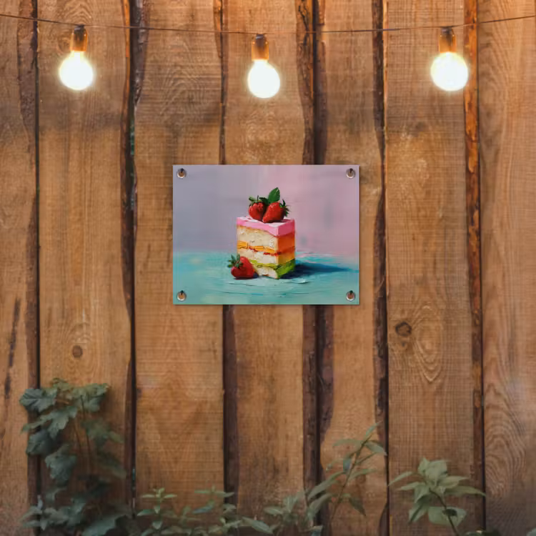 Taartje - Aardbeien - Glazuur - Kleurrijk tuinposter los doek klein -sfeer1