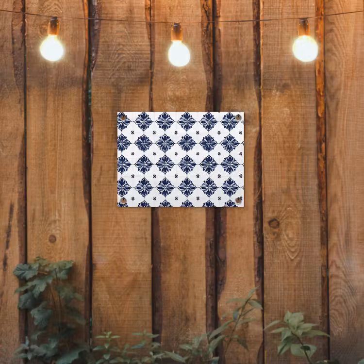 Tegelmotief - Blauw - Wit - Bloem tuinposter los doek klein 239 -sfeer1