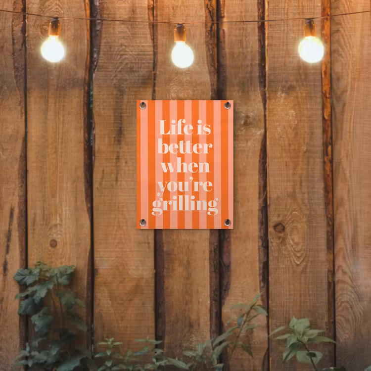 Tekst - Gestreept - Oranje - Zomer tuinposter los doek klein -sfeer1