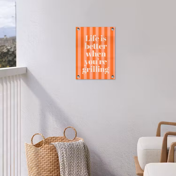 Tekst - Gestreept - Oranje - Zomer tuinposter los doek klein -sfeer8