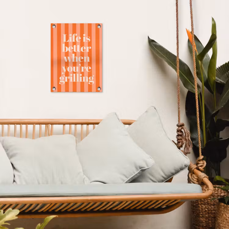 Tekst - Gestreept - Oranje - Zomer tuinposter los doek klein -sfeer7