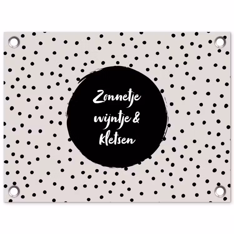 Tekst - Quotes - Zonnetje, wijntje & kletsen - Wijn tuinposter los doek klein -3d