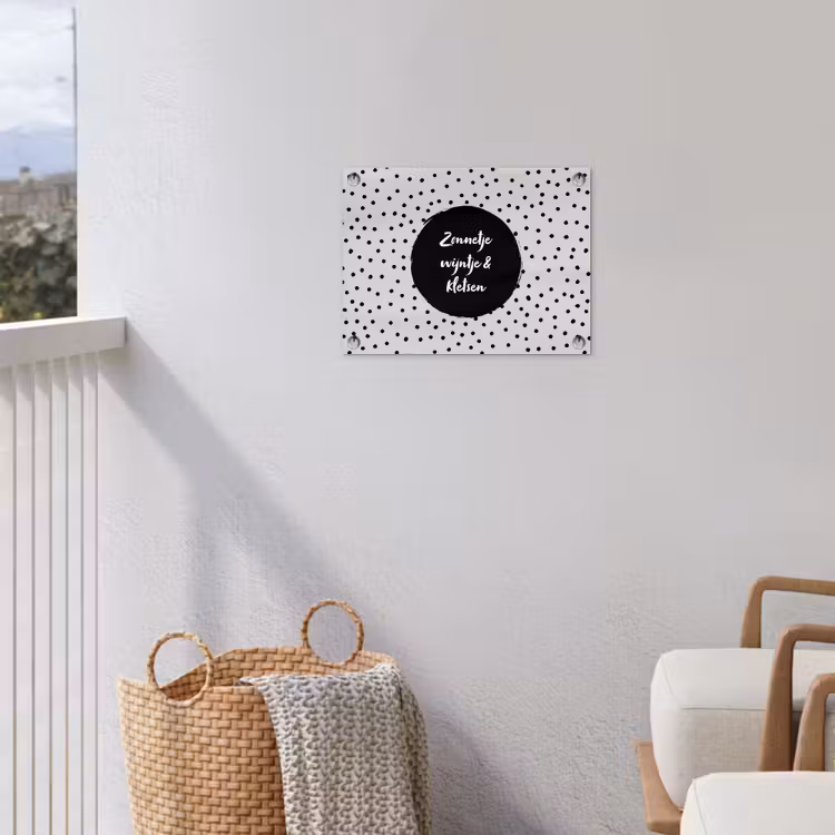 Tekst - Quotes - Zonnetje, wijntje & kletsen - Wijn tuinposter los doek klein -sfeer8