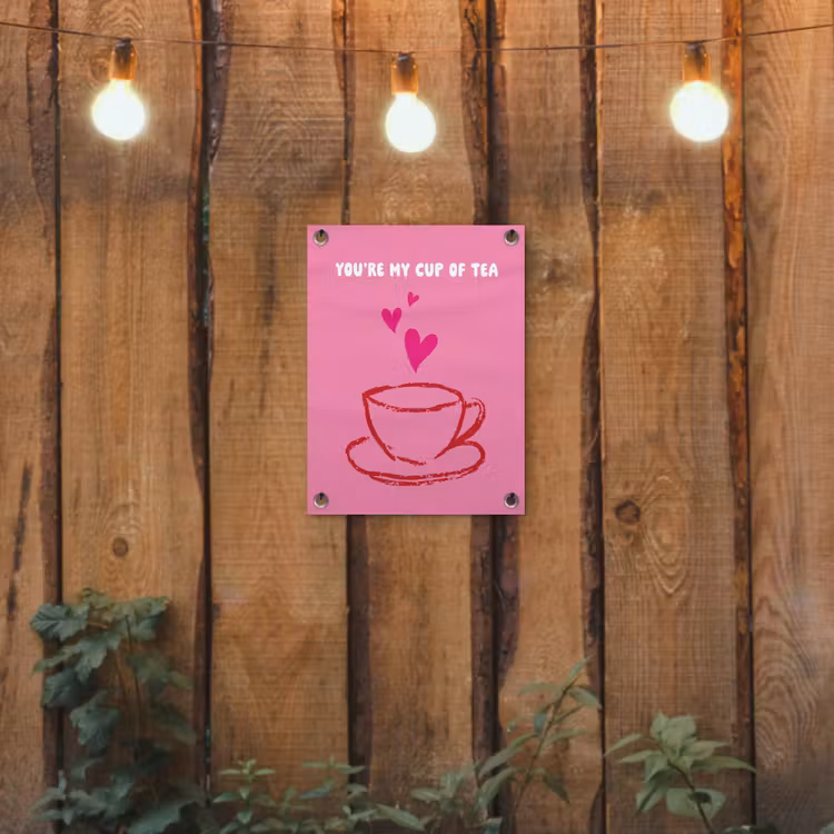 Thee - Roze - Valentijn - Tekst tuinposter los doek klein -sfeer1