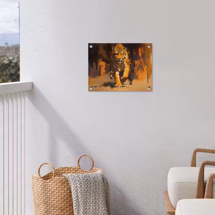 Tijger - Geschilderd - Oranje - Penseelstreken tuinposter los doek klein -sfeer8