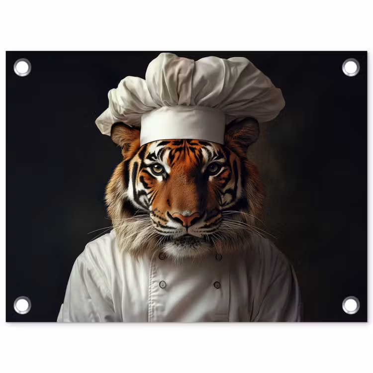 Tijger - Kokskleding - Bruin tuinposter los doek klein -3d
