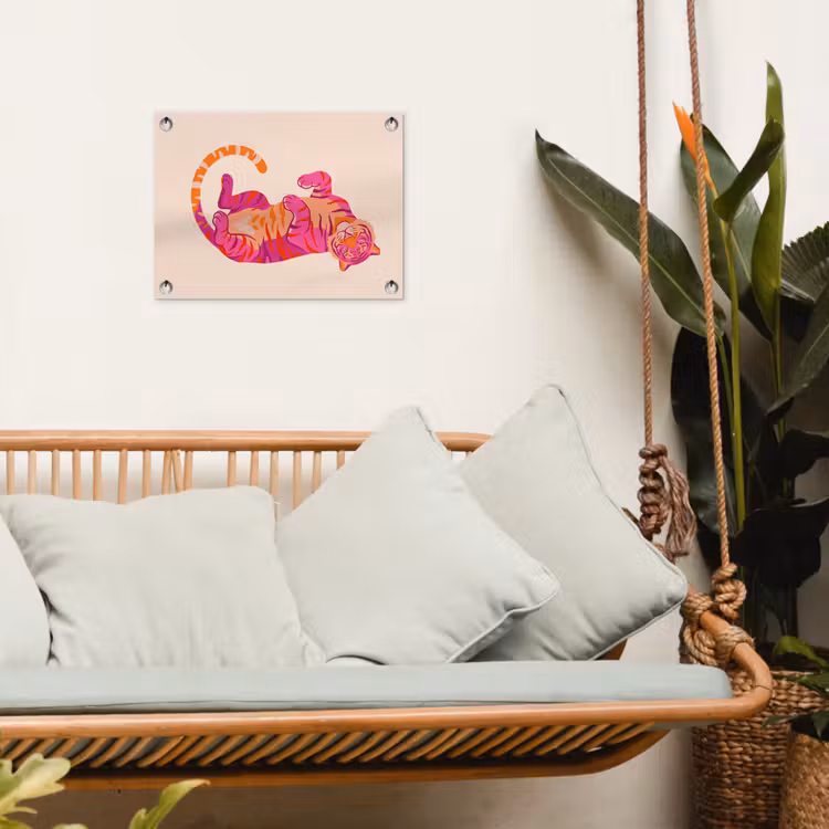 Tijger - Roze - Oranje tuinposter los doek klein -sfeer7