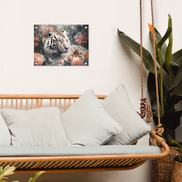 Tijger - Wilde dieren - Bloemen - Jungle tuinposter los doek klein -sfeer7