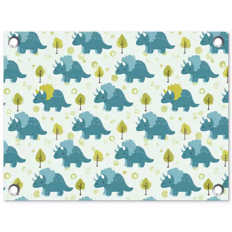 Triceratop - Blauw - Stippen - Boompjes tuinposter los doek klein -3d
