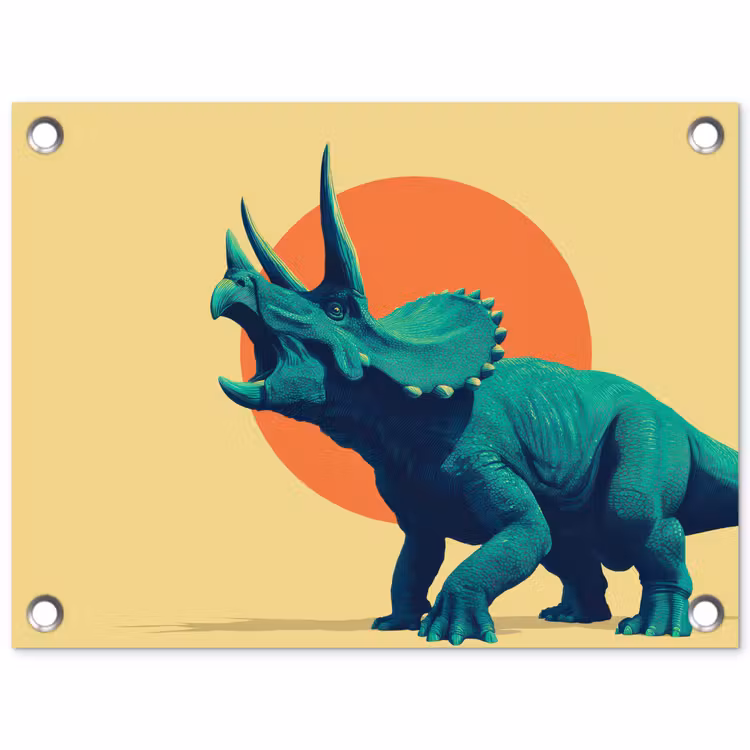 Triceratops - Cirkel - Oranje - Hoorns tuinposter los doek klein -3d