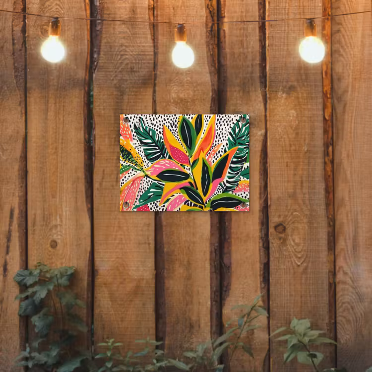 Tropisch - Bladeren - Zwart - wit tuinposter los doek klein -sfeer1