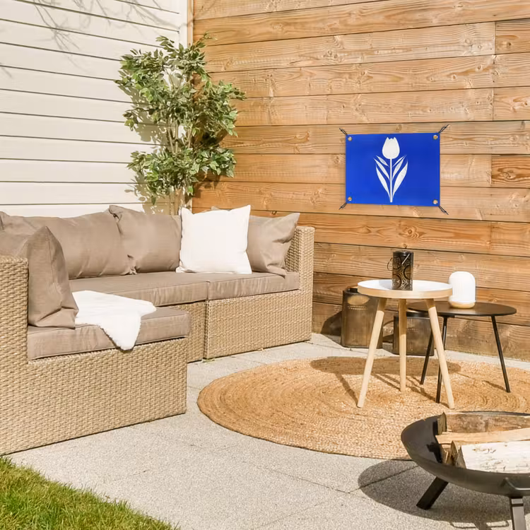 Tulp - Minimalistisch - Bladeren - Wit tuinposter los doek klein -sfeer4