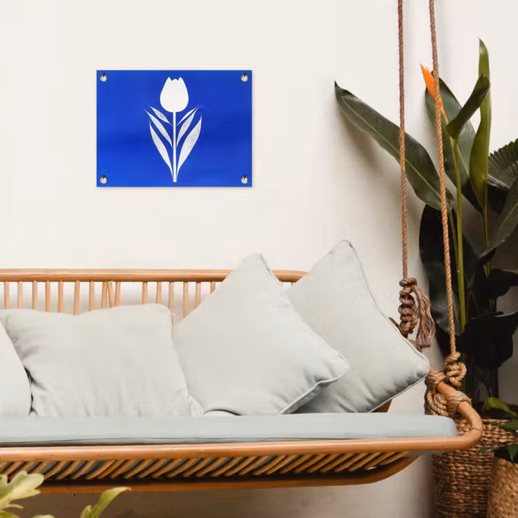 Tulp - Minimalistisch - Bladeren - Wit tuinposter los doek klein -sfeer7