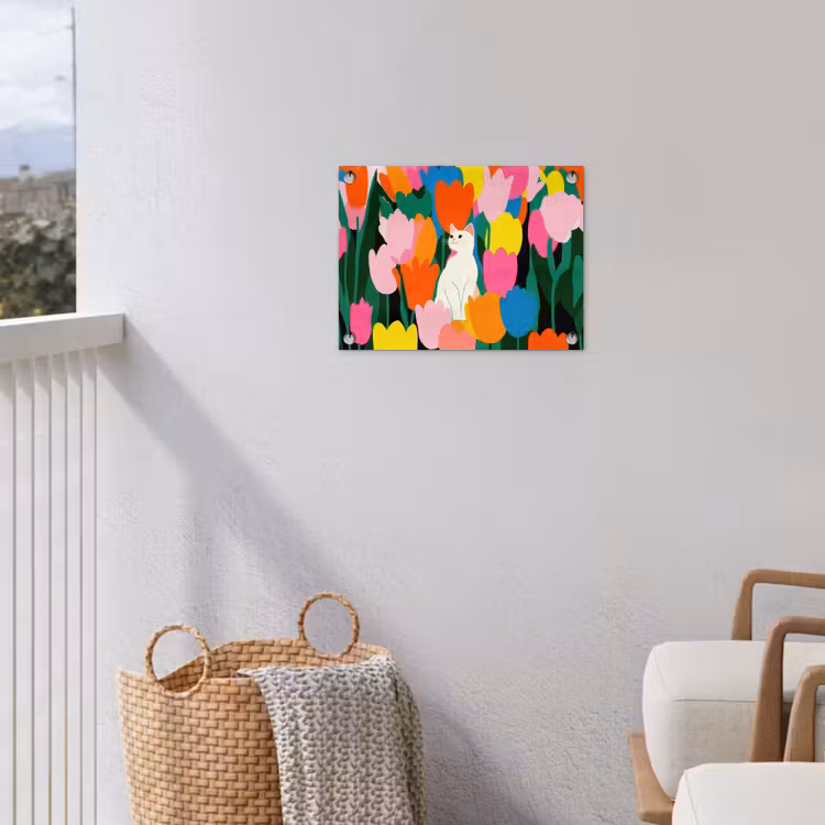 Tulpen - Kat - Kleurrijk tuinposter los doek klein -sfeer8