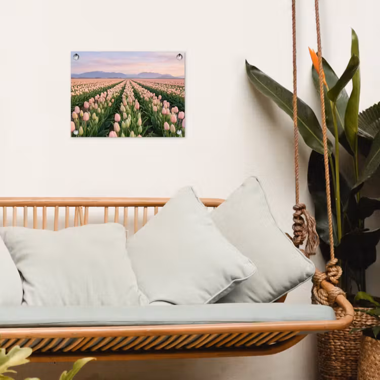 Tulpen - Landschap - Roze tuinposter los doek klein -sfeer7
