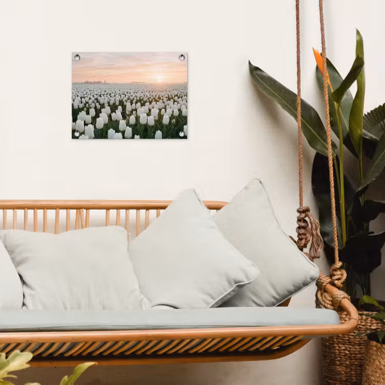 Tulpen - Landschap - Wit tuinposter los doek klein -sfeer7