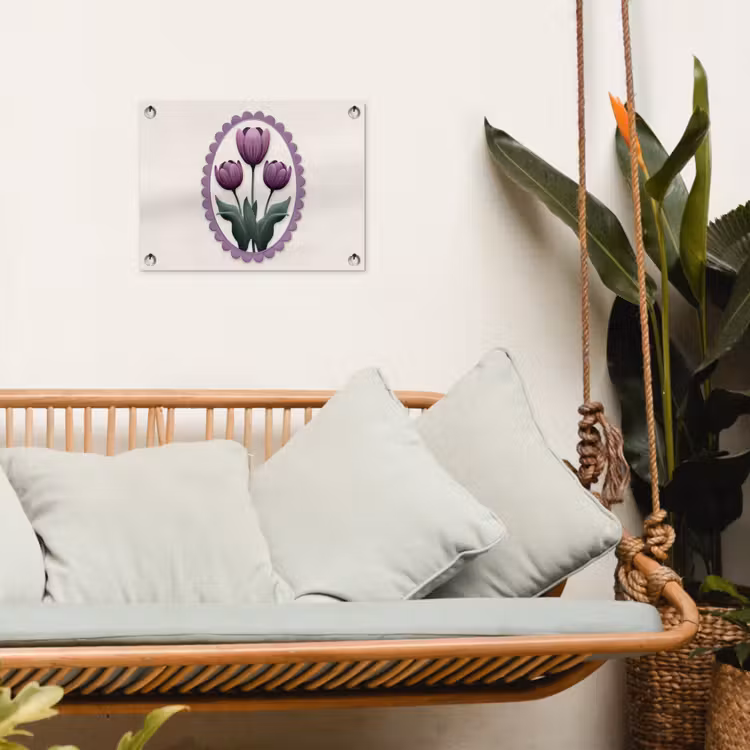 Tulpen - Paars - Lijst - Bladeren tuinposter los doek klein -sfeer7