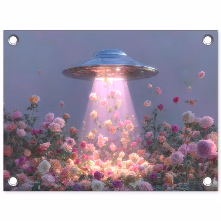 Ufo - Rozen - Pastelkleuren tuinposter los doek klein -3d