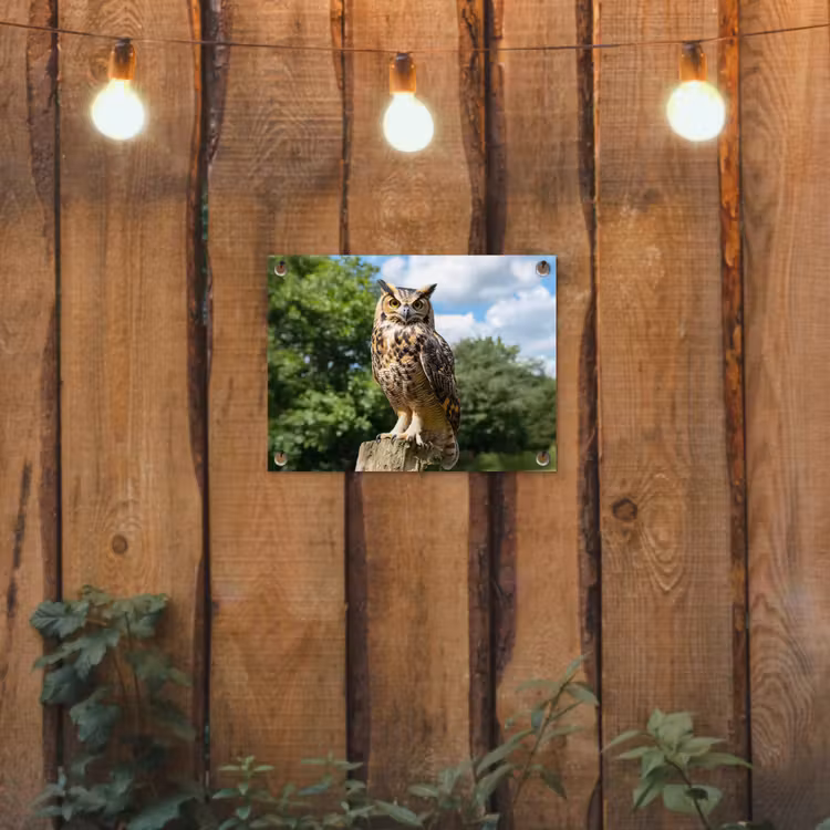 Uil - Boomstronk - Bos - Lucht tuinposter los doek klein -sfeer1