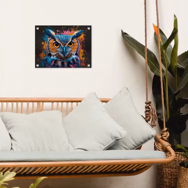 Uil met Intense Blik tuinposter los doek klein -sfeer7