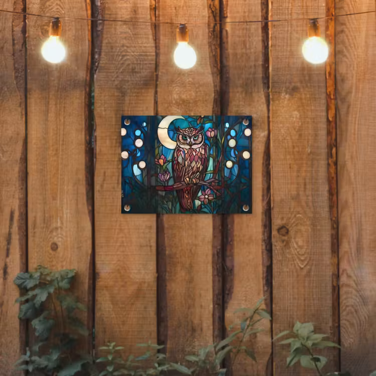 Uil - Mozaïek - Maan - Nacht tuinposter los doek klein -sfeer1