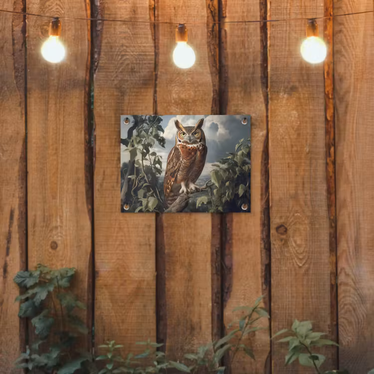 Uil - Tak - Boom - Veren tuinposter los doek klein -sfeer1