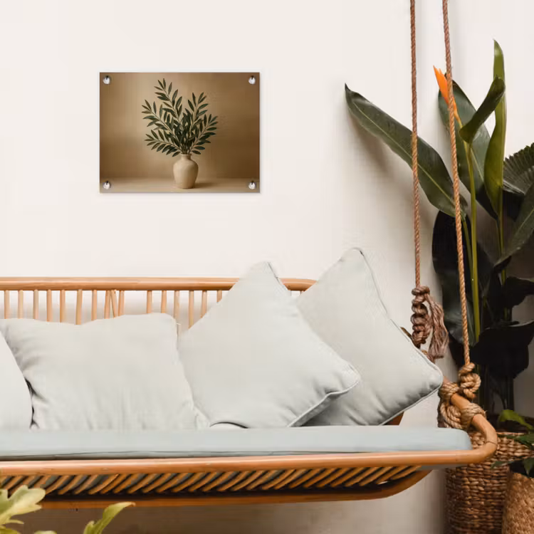 Vaas - Olijftakken - Bladeren - Beige tuinposter los doek klein -sfeer7