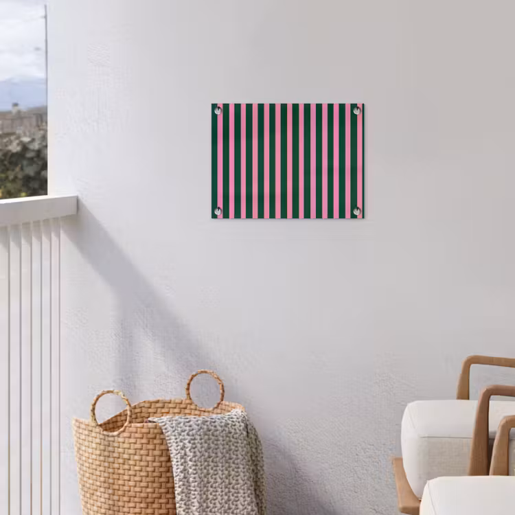 Verticale strepen - Groen - Roze tuinposter los doek klein 239 -sfeer8