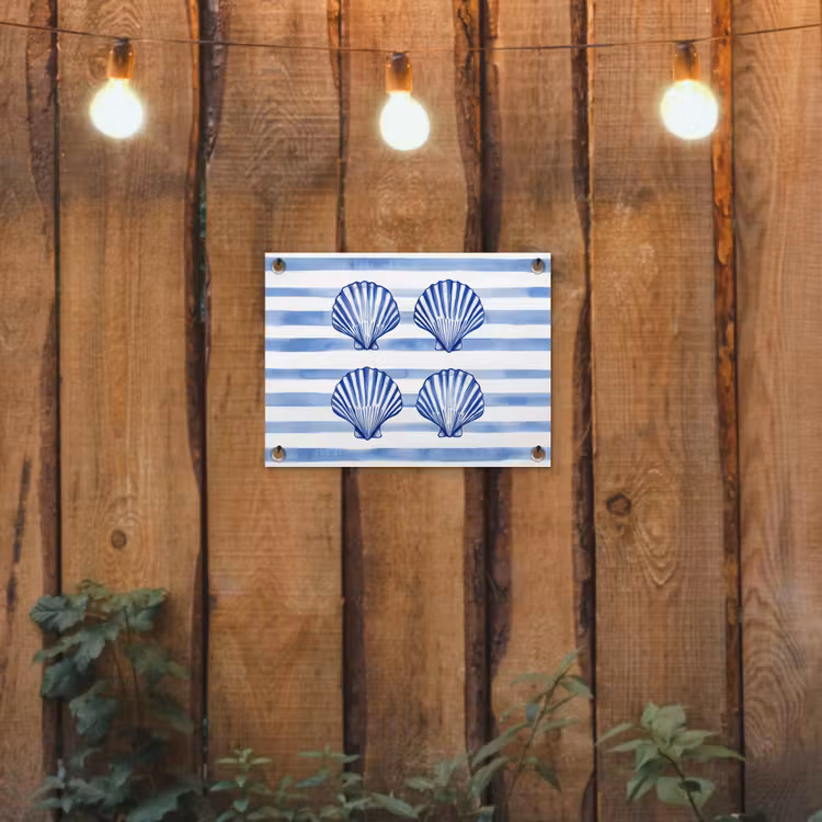 Vier schelpen - Blauw - Wit - Strepen tuinposter los doek klein -sfeer1