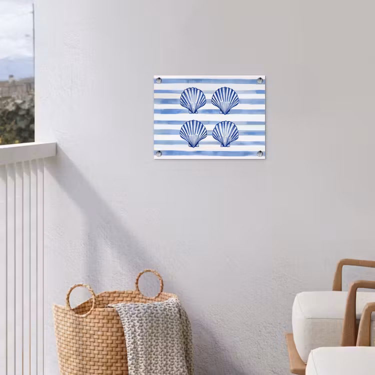 Vier schelpen - Blauw - Wit - Strepen tuinposter los doek klein -sfeer8