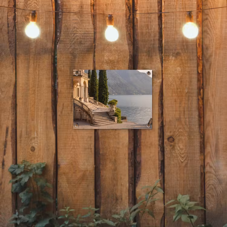 Tuinposter - Villa - water -trappen - Villa - water -trappen tuinposter los doek klein