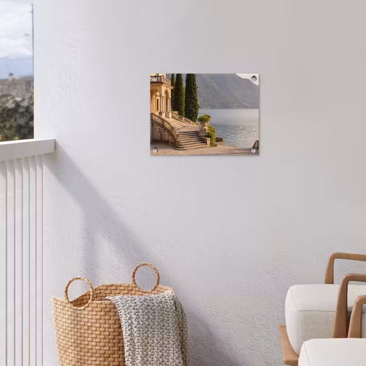 Tuinposter - Villa - water -trappen - Villa - water -trappen tuinposter los doek klein
